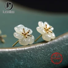 

Real 925 Sterling Silver Nature Hetian White Jade Plum Flower Stud for Women