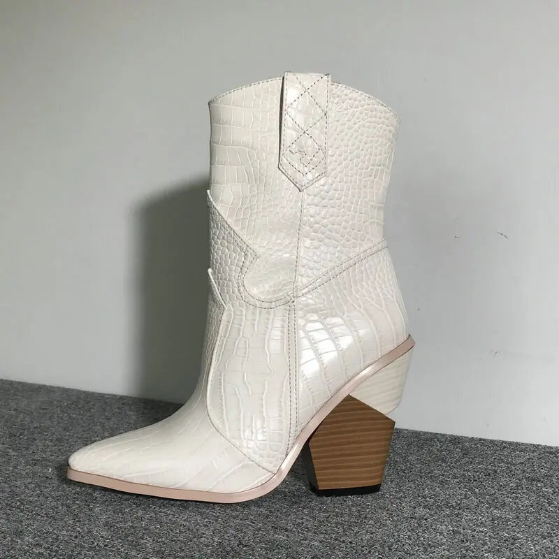 

Western Ankle Boots for Women Cowboy Boots High Heels Chunky Autumn Winter Boots Shoes Women Black Yellow White Boots Woman 2019