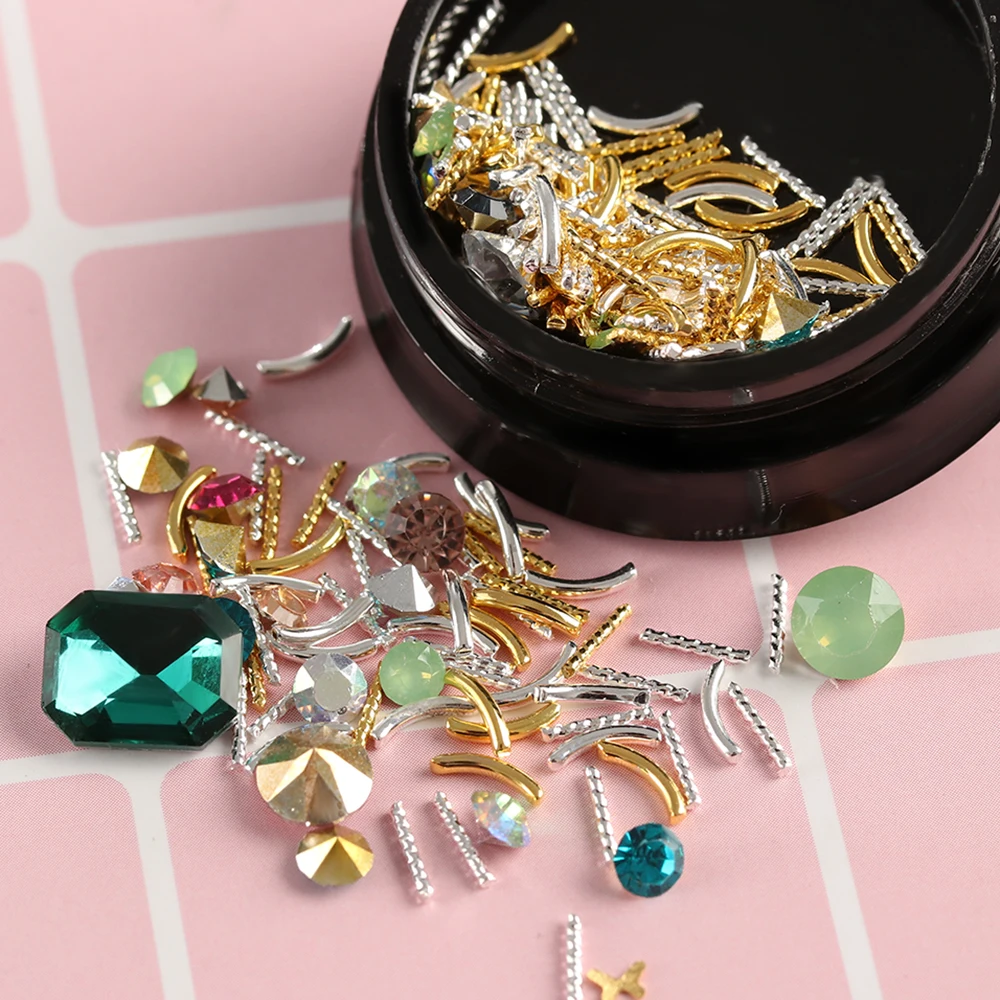 

1BOX Fake 3D Colorful Nail Rhinestones Mixed Size Gold Metallic Micro Beads Ball Crystal DIY Art Nail Glitter Decoration