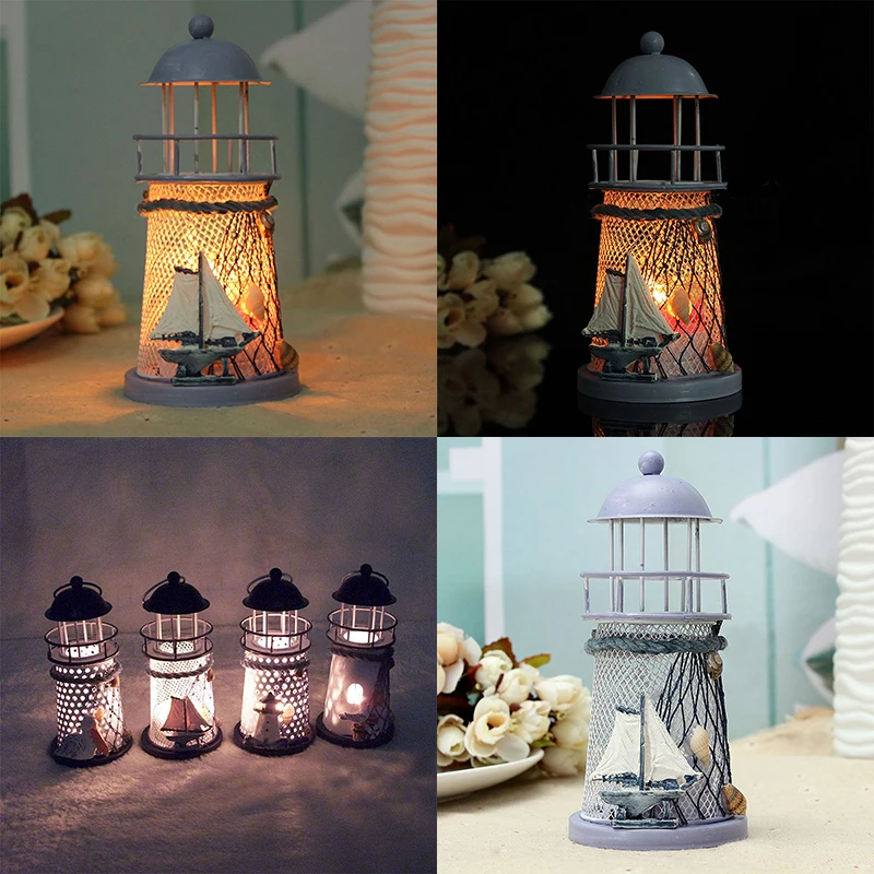 Fashion Lighthouse Iron Model Candle Holder Nautical Beach Ship Boat Design Candles Holder Home Garden Decors
