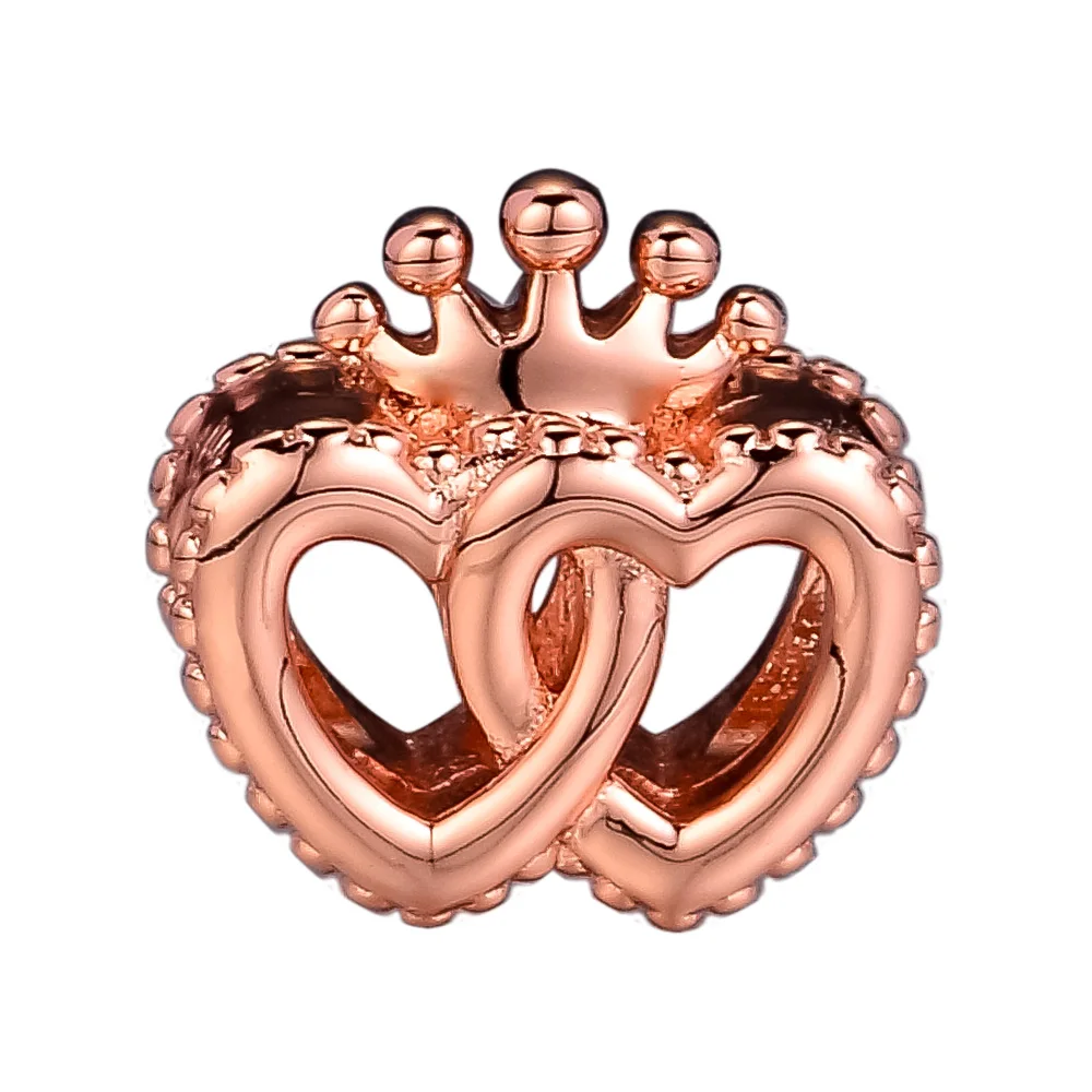 

Wholesale 925 Sterling Silver Rose Gold United Regal Hearts Charm Fits Original Charms Bracelet DIY Beads for Jewelry Making