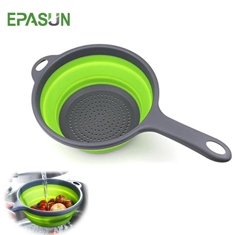 

EPASUN Foldable Silicone Strainer Colander Fruit Vegetable Washing Basket Collapsible Food Drainer With Long Handle Kitchen Tool