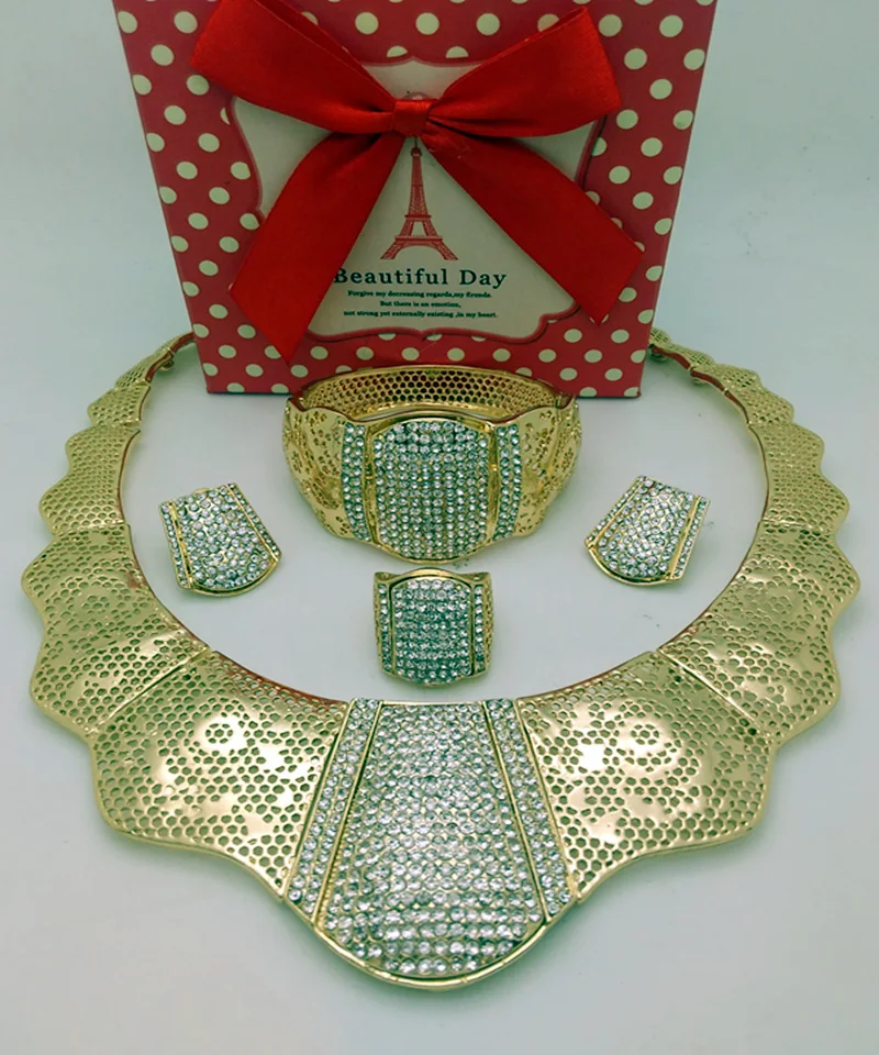 2017 African wedding jewelry sets High quality Gold-color Hollow out bridal costume jewelry set bridal jewelry sets