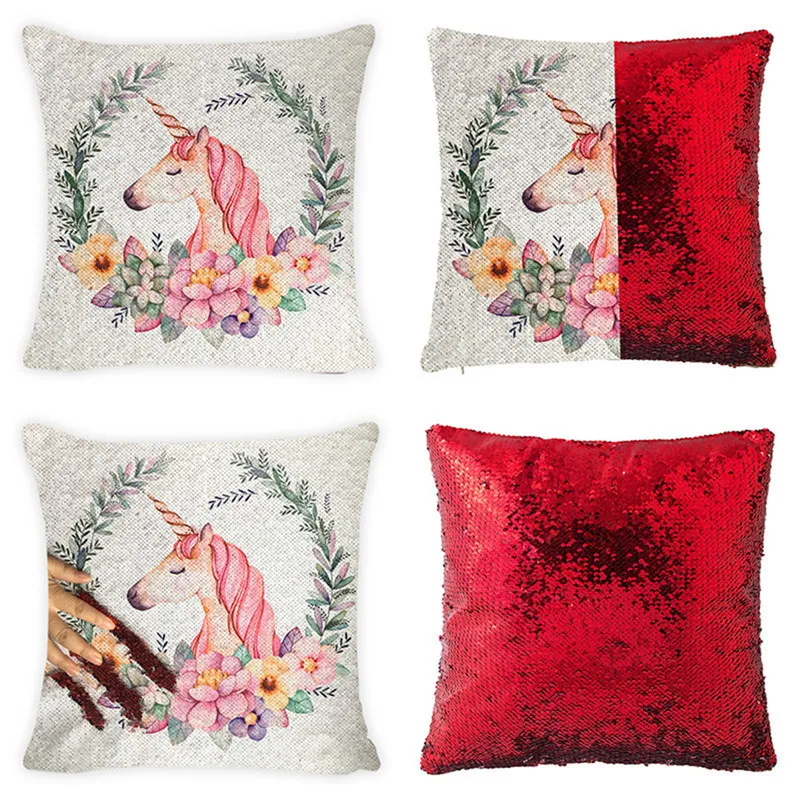 

Sequins Unicorn Cushion Cover 40*40 Decorative Mermaid Pillows For Sofa Changing Reversible Cushion Cover Home Decor Pillowcases