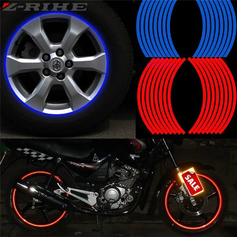 

New! 16 Pcs Strips Wheel Stickers And Decals 17" 18" Reflective Rim Tape Bike Motorcycle Car Tape 5 Colors Car Styling Universal