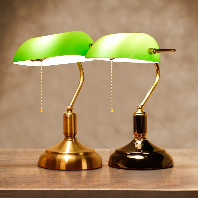Retro Chinese Style Old Shanghai Table Lamp Emerald Green Bank