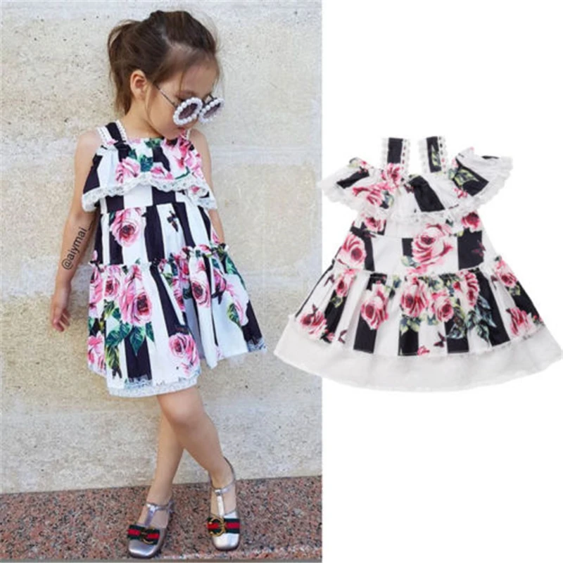 Кружевное платье для маленьких девочек праздничное платье-пачка принцессы в черно-белую полоску с цветочным рисунком