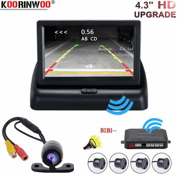 

Koorinwoo Wireless 4 Parking Sensors Black Radar Alarm Car Auto CCD Reverse Rear view camera 4.3 inch Foldable Monitor System