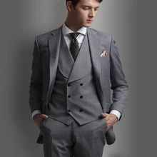 Новинка года Дизайн Серый Жених Смокинги для женихов 3 предмета мужские свадебные Пром ужин Костюмы Best костюм дружки одежда блейзер мужской костюм