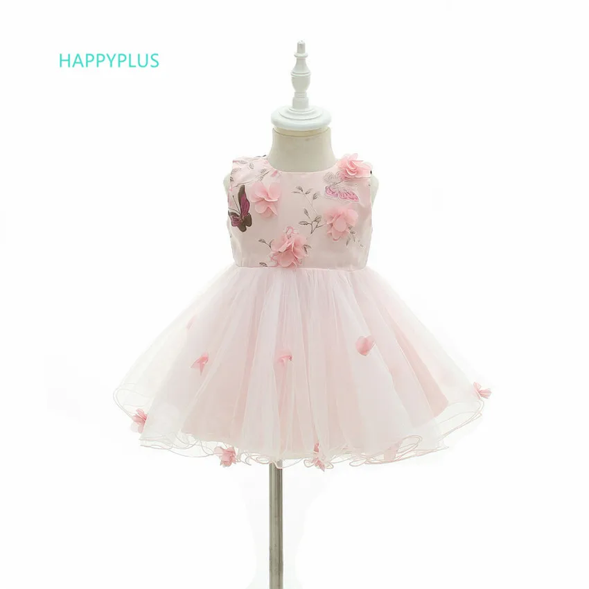 HAPPYPLUS/платье с цветочным узором и бабочками для маленьких девочек Детские платья на день рождения, Рождество, Год, вечерние платья на 1, 2 года, платье принцессы для малышей