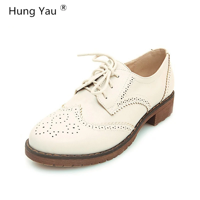 

Women Creepers Brogue Oxford Shoes Moccasins Leather Flats Woman Designer Vintage Flat Shoes Round Toe Shoes For Women Size 10