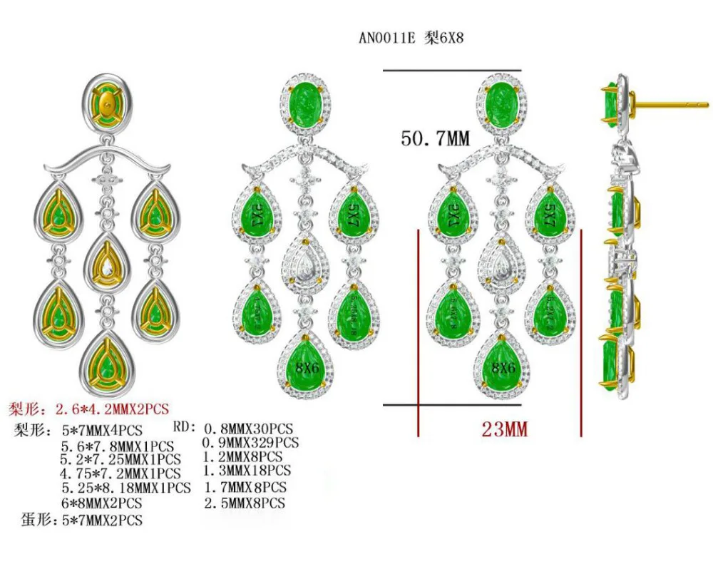 LOVERJEWELRY роскошные свадебные Dandle серьги Твердые серебряные ювелирные изделия с покрытием 18-ти каратным белым золотом Изумрудное обручение сербги-капли с бриллиантами для Для женщин