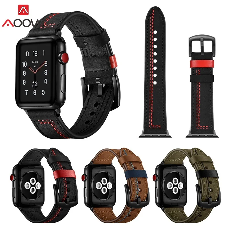 

AOOW Fashion Genuine Leather Watchband For Apple Watch Men Women Replacement Bracelet Band Strap for iwatch 38mm 42mm 40 44mm