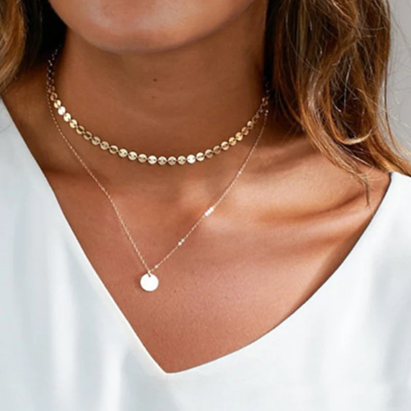Многослойное ожерелье с простым дизайном 2019 золотое подвеской модное для женщин