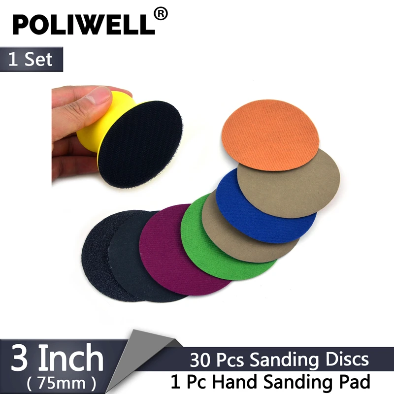 POLIWELL 3 дюйма Ручная шлифовальная площадка 60 240 600 1000 10000 Грит влажные шлифовальные