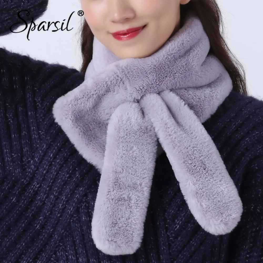 Spasril Women Winter Cute Rabbit Ears Fluffy Scarves Cross Warm Fur