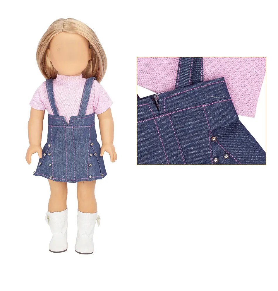 PellyBaby 18 дюймов американская Кукла одежда джинсовый комбинезон юбка 18 дюймов Кукла наряды Аксессуары платье, розовый серый