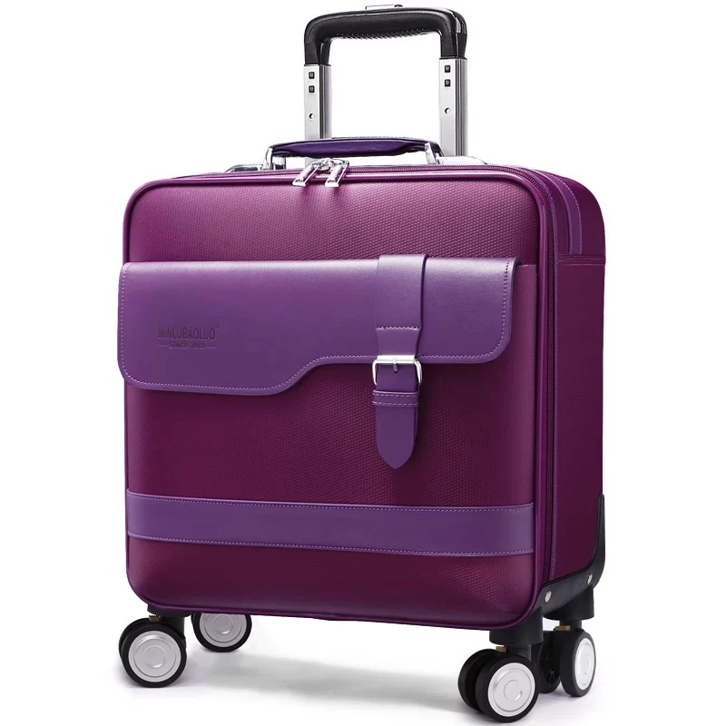 Для женщин's чемодан в стиле ретро серии 16/20/24 дюйма ПУ прокатки Чемодан для переноски на Spinner бренд сумка на колесиках для путешествий чемодан - Цвет: 16 inch