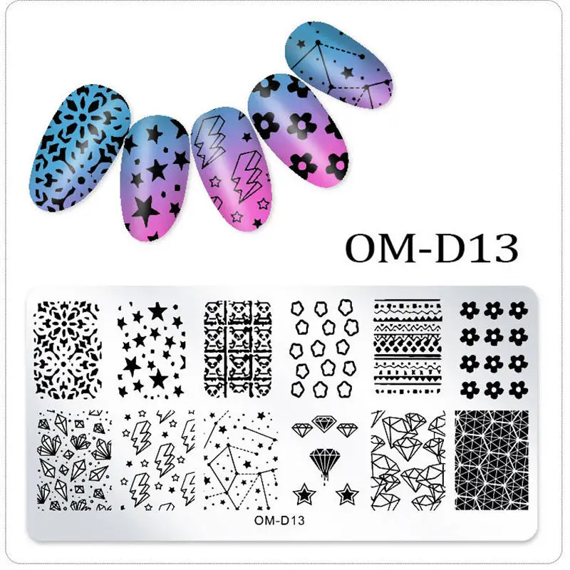 Штамповочные пластины для ногтей Цветочный животный геометрический мультяшный узор дизайн ногтей штамп штамповка шаблон изображения пластины трафаретные гвозди инструмент - Цвет: OM-D-13