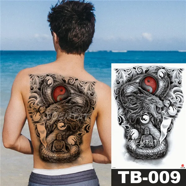 48*35 см полная задняя Водонепроницаемая Временная Вспышка татуировки большие тату-наклейки Феникс Дракон Будда грудь тело для мужчин и женщин