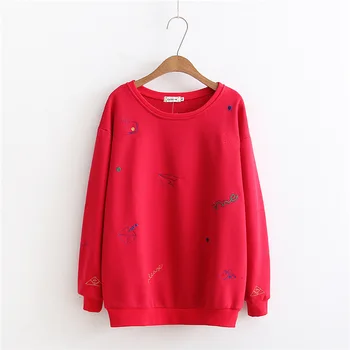 

Women Oversized Hoodies Jumper Sweatshirt Female red Cropped Top 2018 spring Kawaii Harajuku Embroidery Letter Loose Pullover