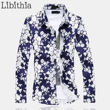 Мужская хлопковая рубашка большого размера 5XL 6XL с цветочным узором, Мужская блузка с длинными рукавами, тонкая рубашка, Homme, Весенняя мужская одежда E511
