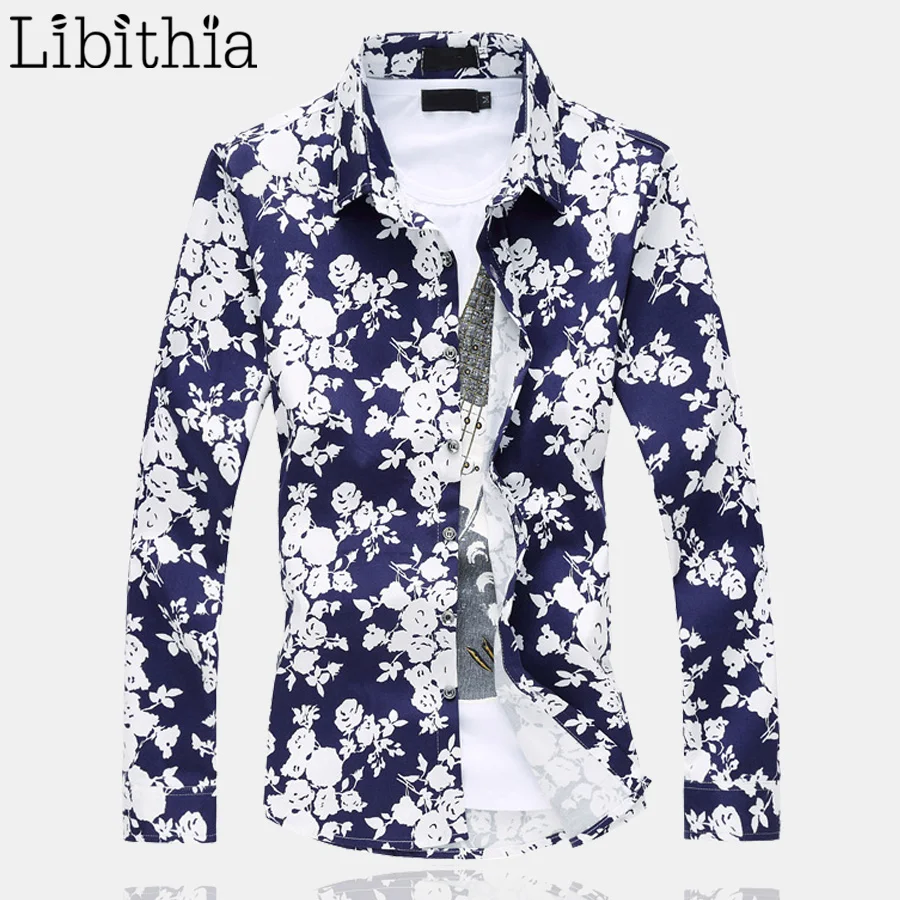 

Floral Pattern Men Cotton Dress Shirt Big Size 5XL 6XL Men's Long Sleeve Blouse Slim Fit Chemise Homme Spring Male Clothes E511
