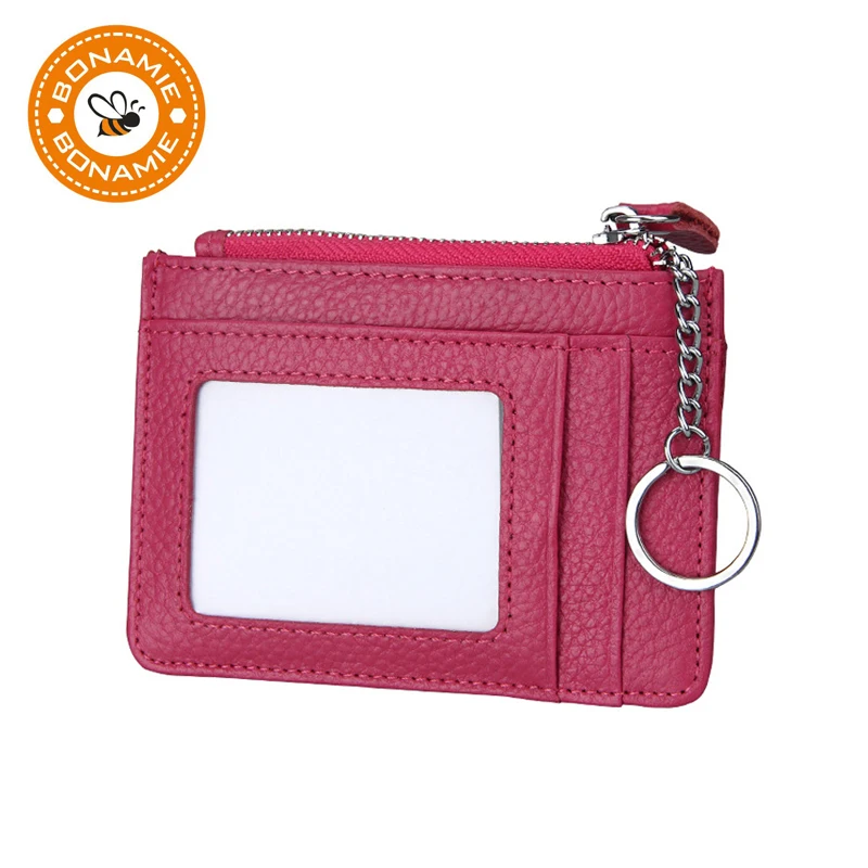 

BONAMIE 4Color Women Zipper Genuine Leather Credit Card Holder Photo Coin Purse RFID Mini Wallets Key Holder Small Cash Purse