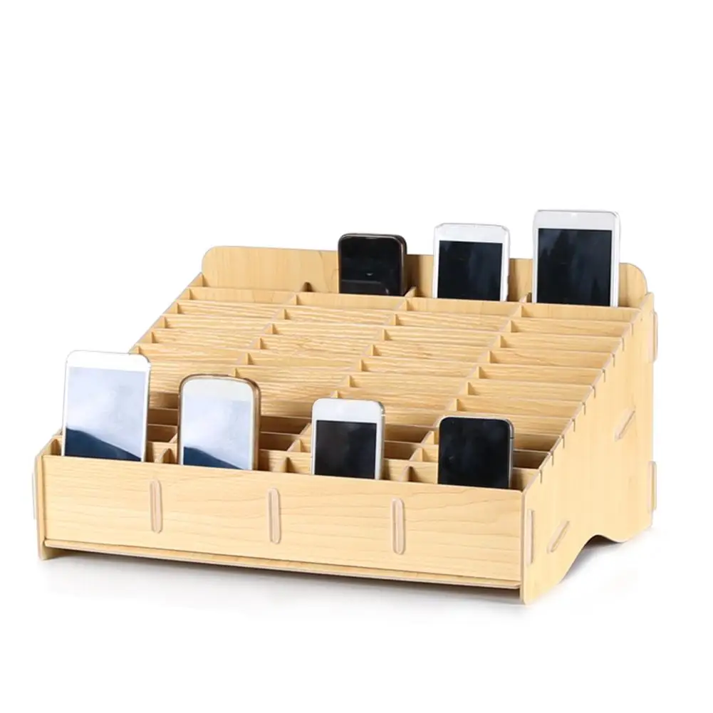 

Wooden Mobile Phone Management Storage Box DIY Design Creative Desktop Office Meeting Finishing Multi Cell Phone Shop Display