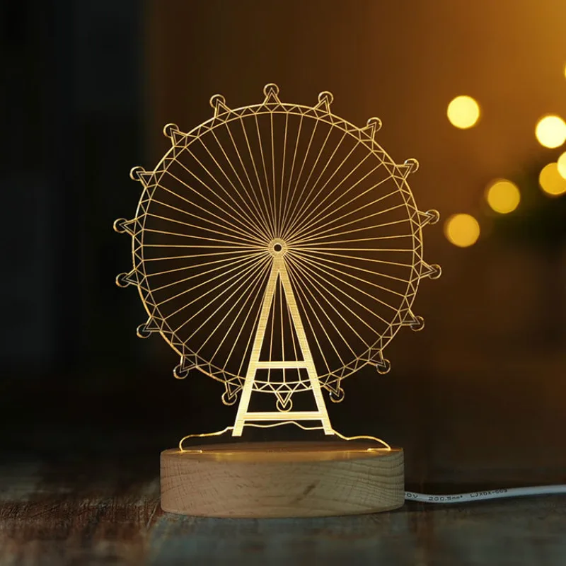 3D колесо обозрения Ночная Эйфелева башня настольная лампа карусель Спальня украшения с музыкальная шкатулка для маленьких девочек подарок IY804016