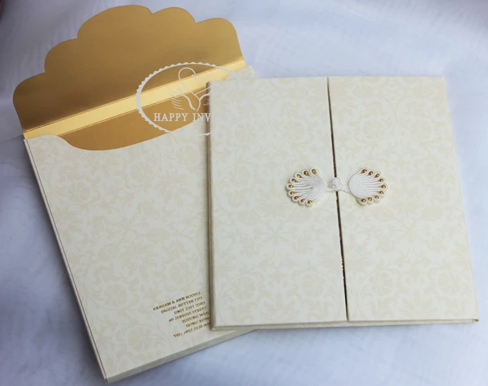 

Free Shipping for Some Countries! HI1091 Personalized Hard Cover Gate Fold Wedding Card with Gold Foil Made in China