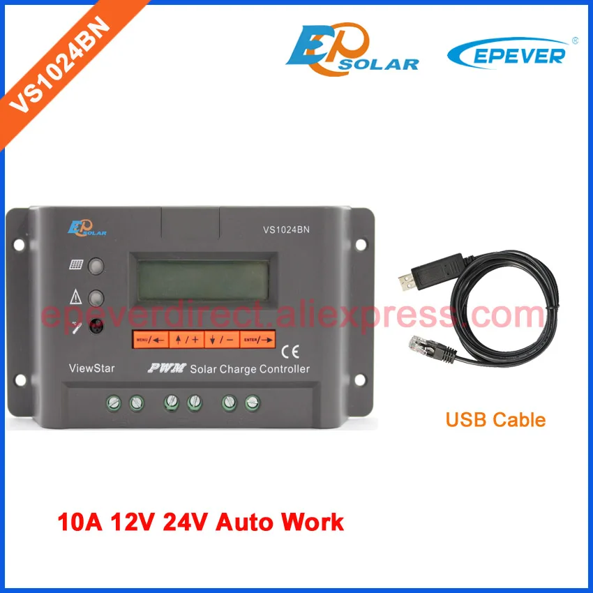 

EP Solar charging controller PWM series 10A 10amps EPEVER VS1024BN 12V 24V work with USB cable communication cable