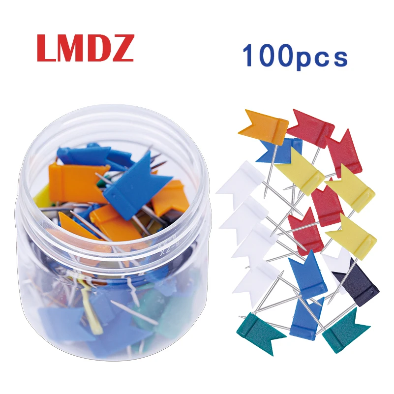 LMDZ 100pcs Map Flag Push Pins  Nail Thumb Tack Cork Board Map Drawing Pins For Home Office School Supplies 7 Colors With Box