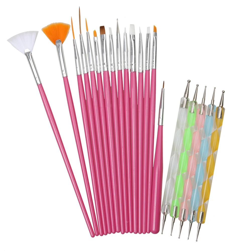 20pcs Nail Art Design Set Dotting Painting Drawing Design Charms Polish Brushes Pen Pink For Nails Art Decorations High quality 