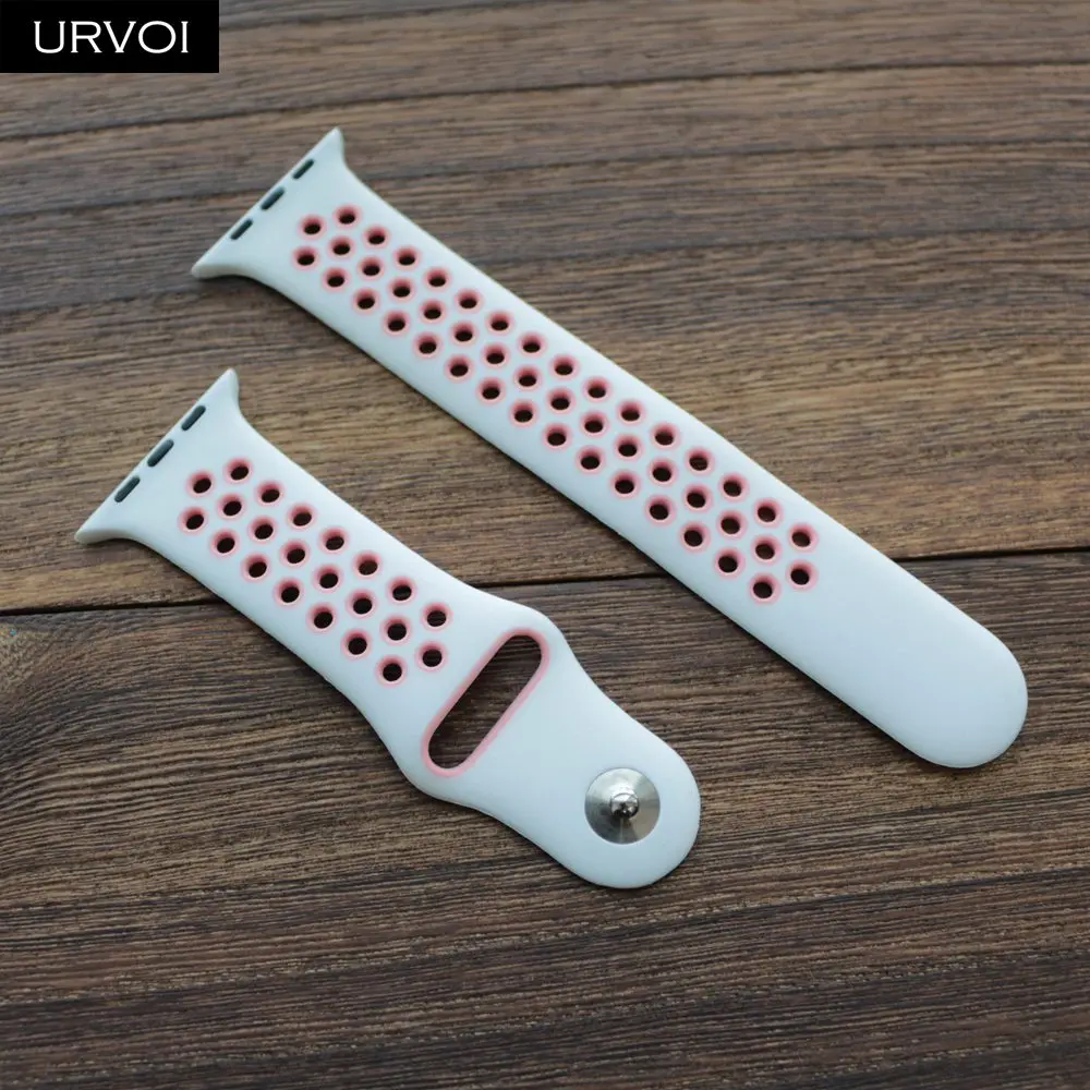 White Pink Спортивный ремешок URVOI для Nike+ apple watch серии 432 силиконовый ремешок для iwatch гибкий дышащий официальный цвет 38 42 40 44 мм - Цвет ремешка: White Pink