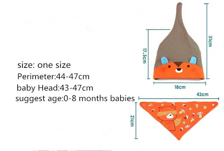 От 0 до 8 месяцев Детские шапки и нагрудники костюм хлопок один комплект милый плюшевый медведь шапки с героями мультфильмов треугольник нагрудники полотенца новорожденный младенец детские шапки и наборы нагрудников