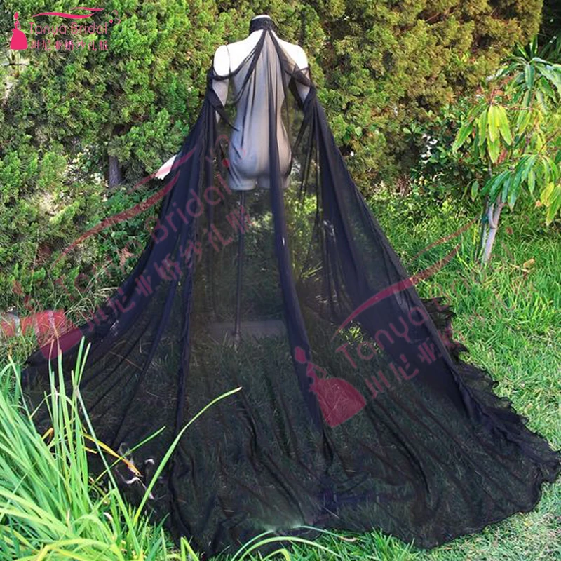 Black Chiffon Cape Long Elegant Fashion High Neck Bolero Novia Boleros For The Wedding Jacket For Women Cheap Z901