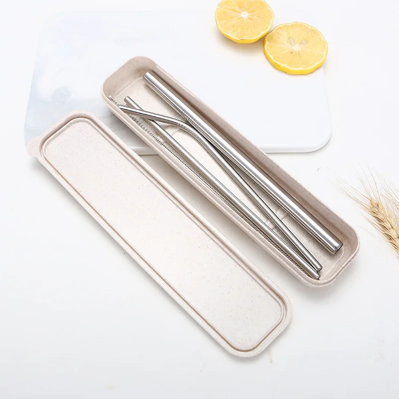 

New Metal Drinking Straws Set 304 Stainless Steel Sturdy Bent Straight Drinks Straw with Cleaning Brush Bar Party Accessory