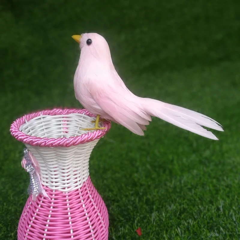 cute pink bird toy plastic& feather simulation small bird model gift