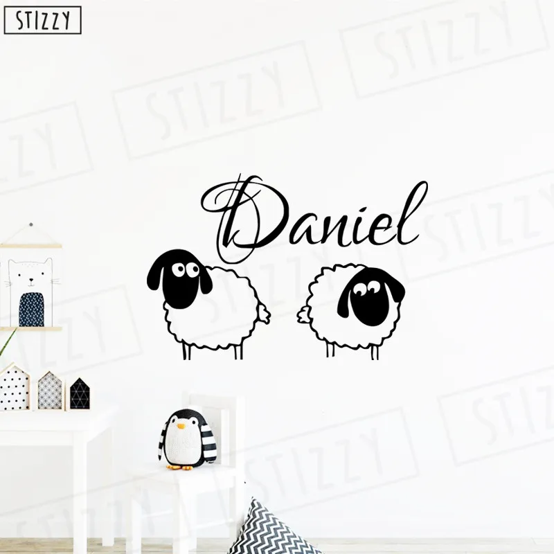 

STIZZY Wall Decal Cartoon Lovely Sheep Personalized Name Wall Stickers Kids Nursery Room Decor Cute Animal Poster Removable C760