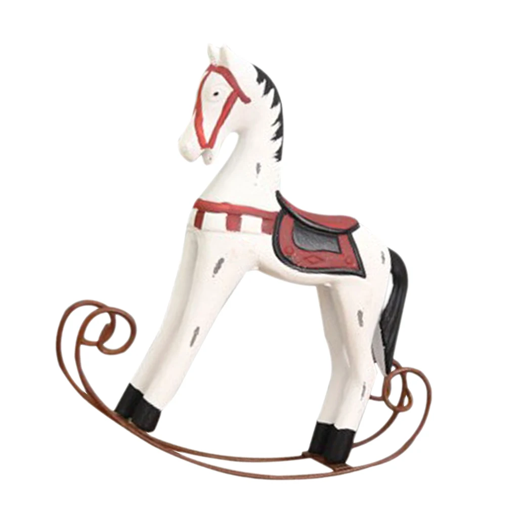 European Style Horse Statue Wedding Decor Home Office Desktop Decoration Wooden Rocking Horse Ornament Gifts