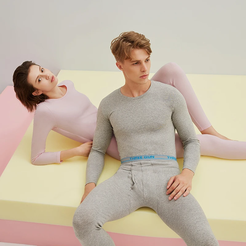 THREEGUN Lycra Cotton Long Johns Men Round Neck Thermal Underwear Breathable Winter Clothes Male Seamless Warm Bottoms Plus Size
