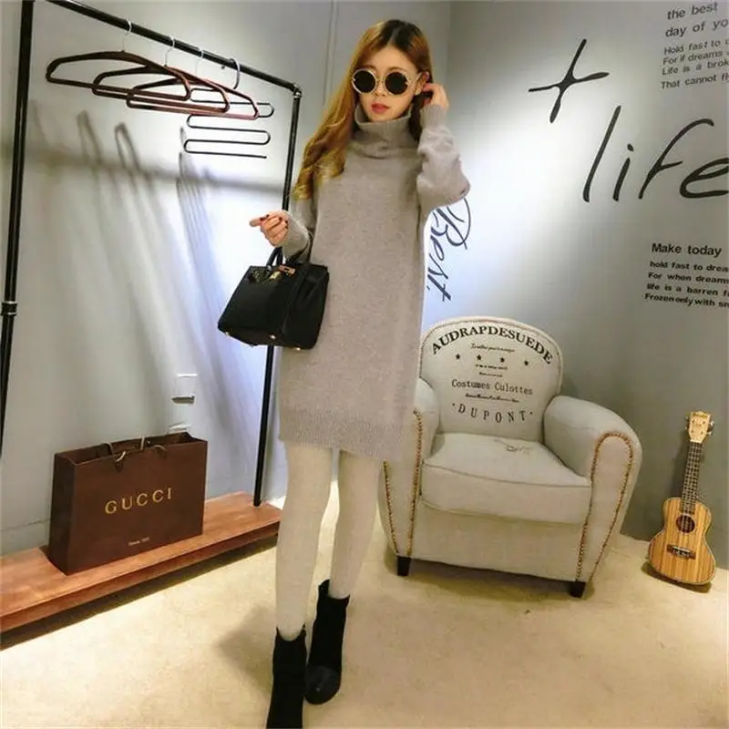 Gejas Ainyusweaters fashion 2018 women turtleneck sweater Long dress Loose knitting Pullover Women's sweater high collar Sweater Sweaters