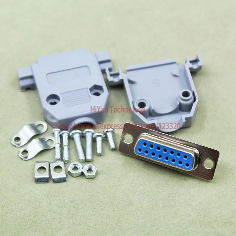 (10pcs/lot) Parallel Serial Port DB15 15 Pin 15 Way D Sub Female Solder Connector + Plastic