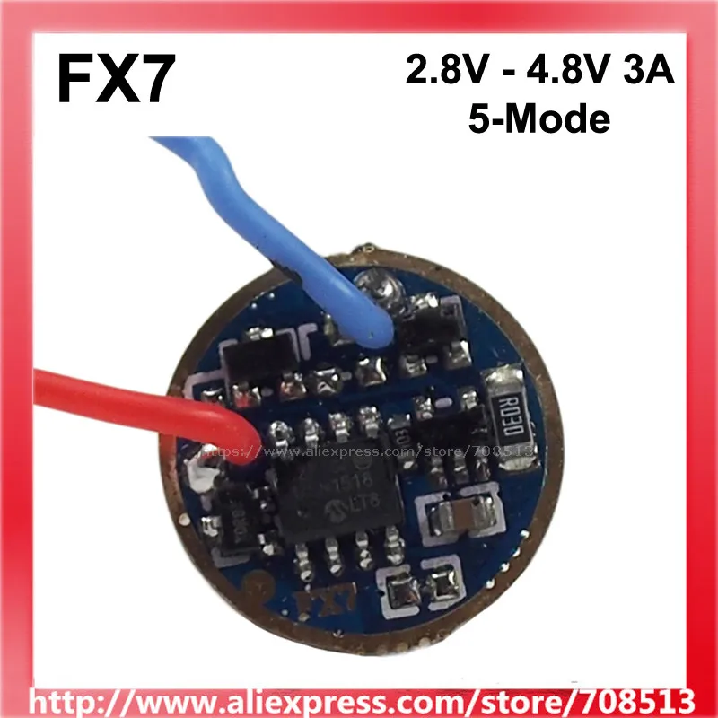

FX7 17mm 2.8V - 4.8V 3A 5-Mode LED Driver Circuit Board (1 pc)