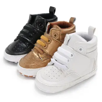 

3 Colors Baby Boy Girl Shoes PU Leather Ankle Boots Crib Shoes Fashion Solid Color Lace Up Anti-slip Half Sneaker Shoes 0-12M
