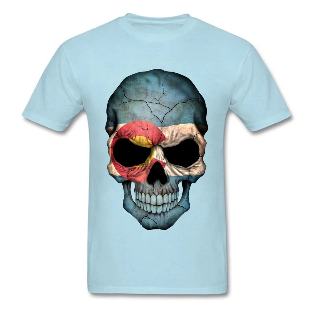 100% Cotton Men Short Sleeve Colorado Flag Skull Top T-shirts Summer Tops Tees Funky Printing Crew Neck Tees Wholesale Colorado Flag Skull light