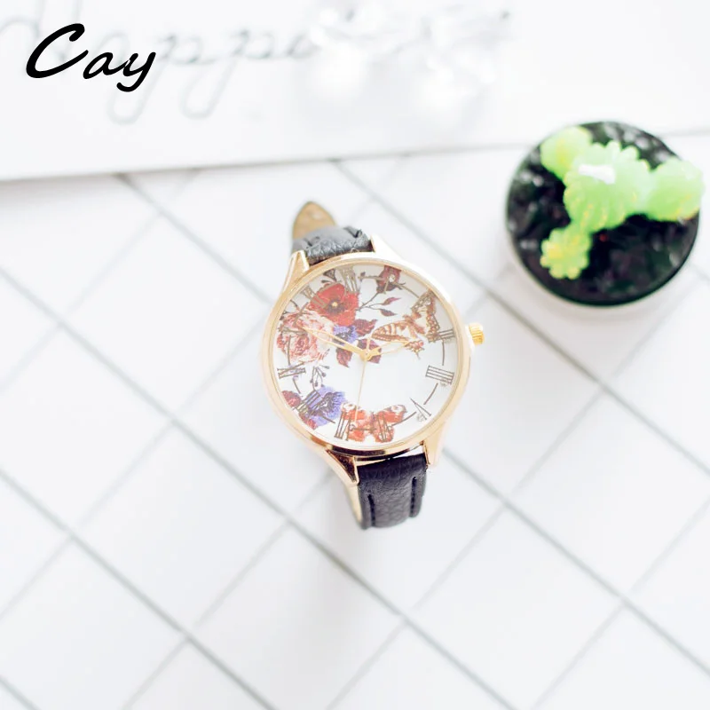 

Cay Fashion British Retro Ladies Watch Psychedelic Garden Series Round Butterfly Flower Ultra-thin Quartz Wristwatch Reloj Mujer