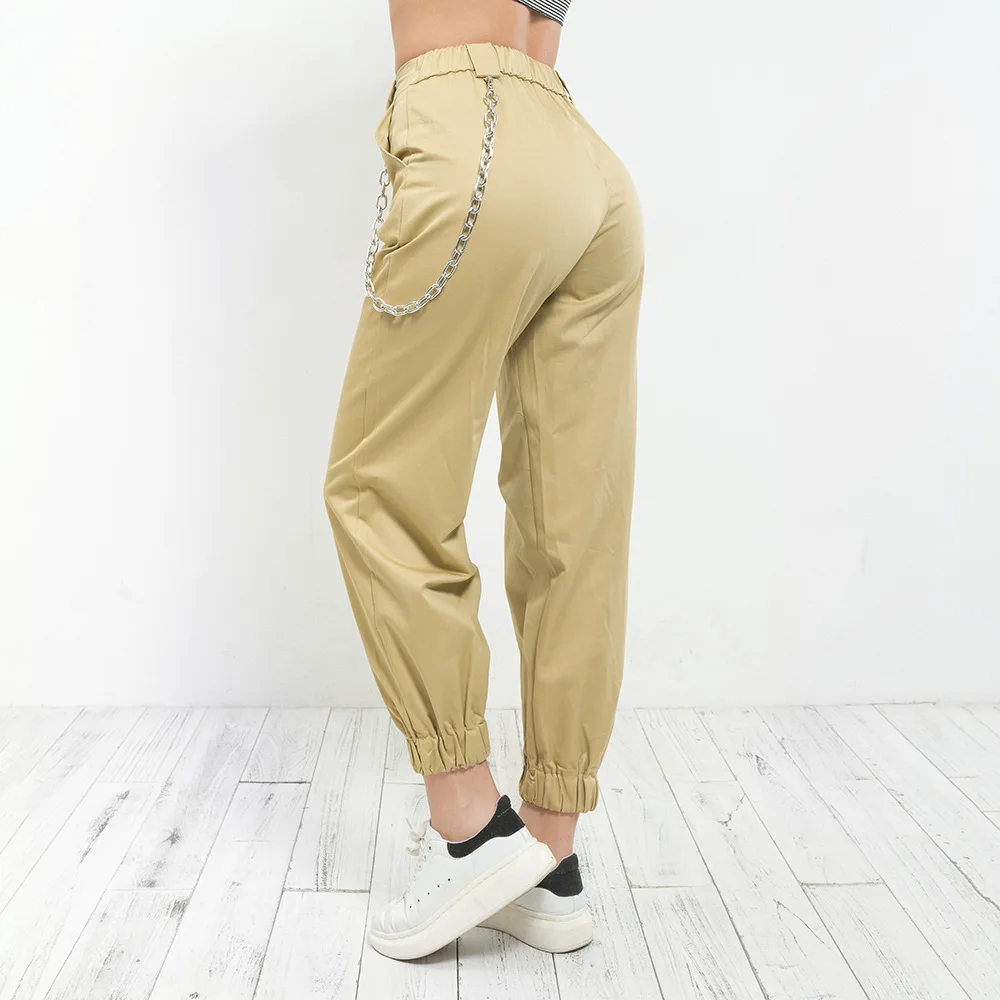 LOGAMI брюки с высокой талией весна осень классные сексуальные брюки женские брюки уличная одежда с цепочкой черный/хаки