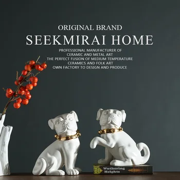 

white ceramic French Bulldog dog statue home decor crafts room decoration handicraft vintage ornament porcelain animal figurines